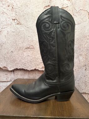 Justin Black Leather Cowboy Boots